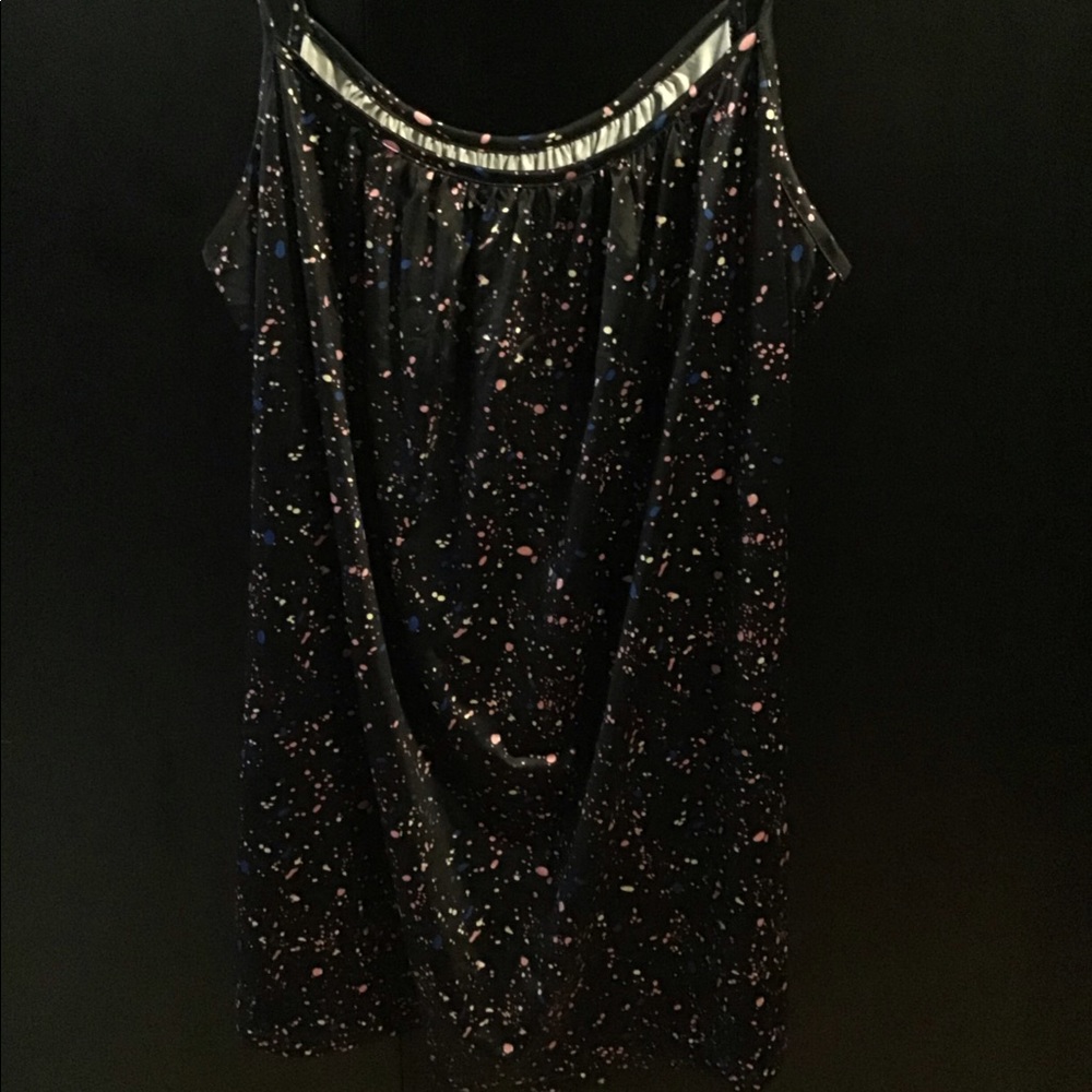 Black tank w pink blue yellow splatter 5X - Picture 5 of 5